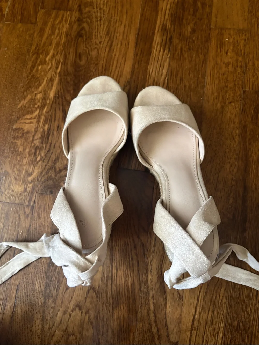 Light Pink Espadrille Wedge Sandals with Wrap Straps